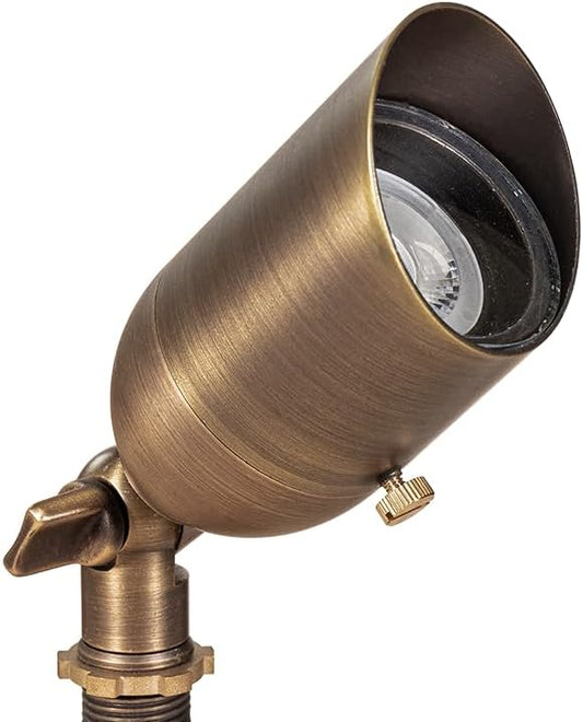 12V LogiSpot II Brass Outdoor Spotlight with 5W 2700K Warm White LED MR16 Bulb for Low Voltage Landscape Lighting of Yard, Lawn, Garden, Patio, Trees & House