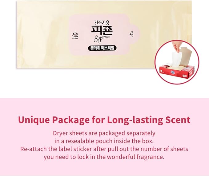 Pigeon Signature Dryer Sheets Laundry Fabric Softener, Rose & Jasmine, Flower Festival, Reduce Static Cling, Eliminate Strong Odor, Infused with Flower Essence, Safe for All, 130 Counts