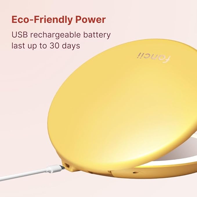 Fancii Taylor Travel Makeup Mirror with LED Light, Rechargeable, 10x /1x Magnifying, Tru-Glow Lighting System, XL Large 5” Wide | Compact Mirror for Purses (Marigold)