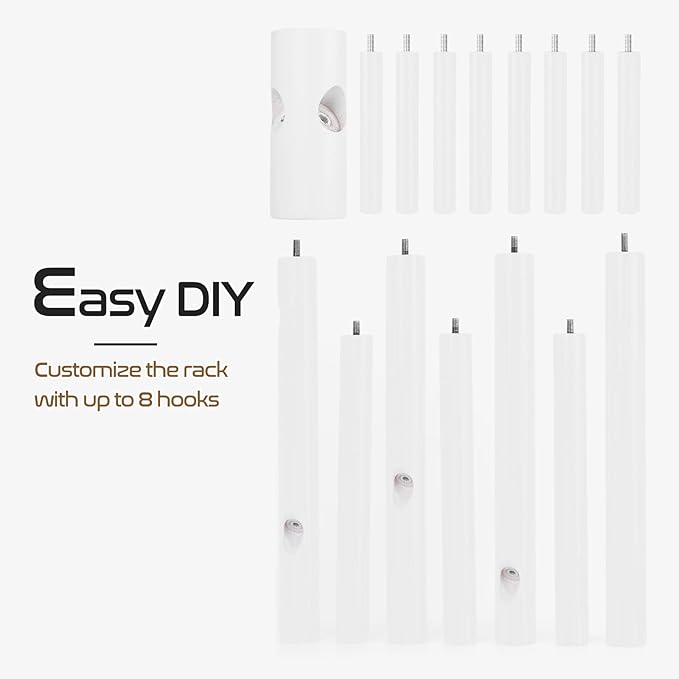 2PCS Solid Wooden Coat Rack Freestanding, New Zealand Pine Coat Tree with 8 Hooks & 3 Adjustable Sizes for Coats, Hats, Handbags and Scarves, Space Saving for Entryway/Office/Bedroom (White)