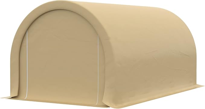 Outsunny 10' x 16' Carport, Heavy Duty Portable Garage Storage Tent with Large Zippered Door, Anti-UV PE Canopy Cover for Car, Truck, Boat, Motorcycle, Bike, Garden Tools, Outdoor Work, Beige