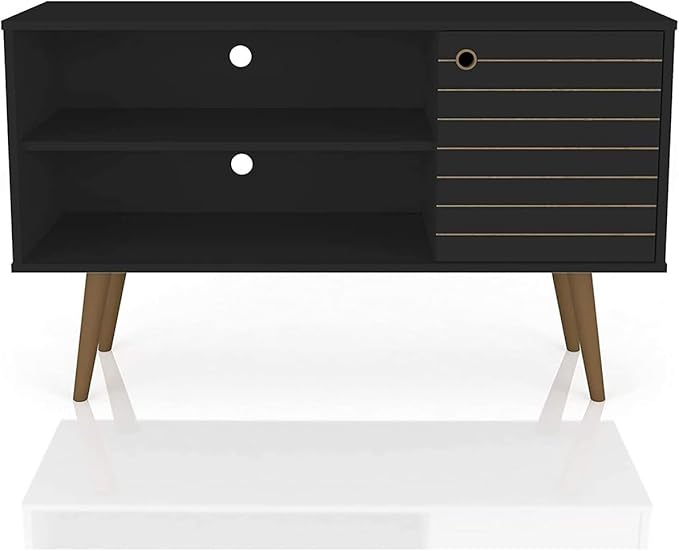 Manhattan Comfort Liberty Mid Century Modern TV Stand for Televisions up to 46 Inches, Bedroom and Living Room Entertainment Center with Storage, Shelves, and Cabinet, 43" Wide, Black