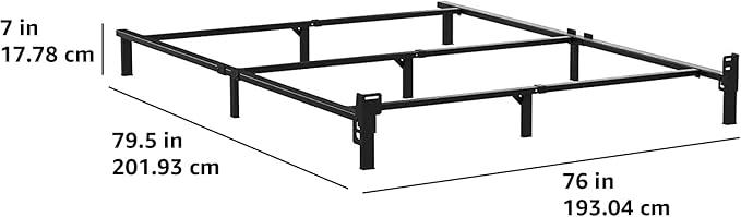 Amazon Basics Metal Bed Frame, 9-Leg Base for Box Spring and Mattress, King, Tool-Free Easy Assembly, Black