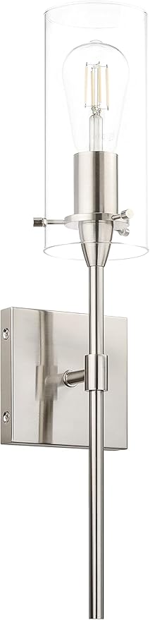 XiNBEi Lighting Bathroom Wall Sconces Set of 2, Modern 1 Light Brushed Nickel Wall Sconce with Clear Glass Indoor Vanity Sconces for Bathroom Hallway & Living Room