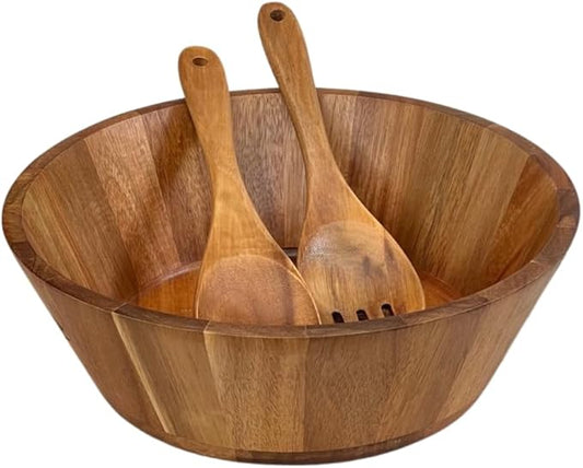 Large Wooden Salad Bowl Set, Eco-friendly Wooden Bowl, Handcrafted Acacia Wood Salad Bowl for Kitchen & Dining