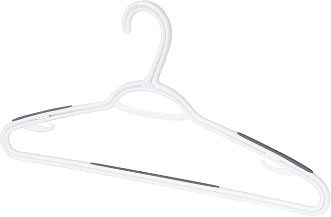 Neatfreak Slim Non Slip Hangers - Space Saving Set of 10 With Lingerie Hooks and Pants/Accessories Bar - Patented W Frame White Plastic Hangers