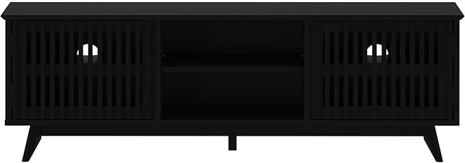 Plank+Beam Mid-Century Modern Wood TV Stand, Solid Wood Entertainment Console with Storage, 59" L x 16" W x 19" H, Black