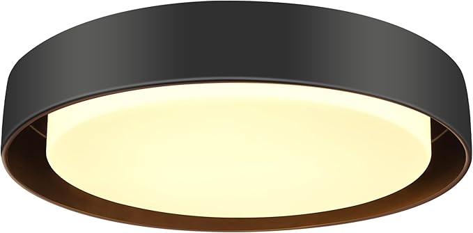 Hlite 13 inch Ceiling Light Fixture,Modern LED Flush Mount Ceiling Light,3000K/Warm White/24W,Dimmable 1920LM Rustic Indoor Room Decorative Ceiling Lights for Bedroom Kitchen, Black(1 Pack)