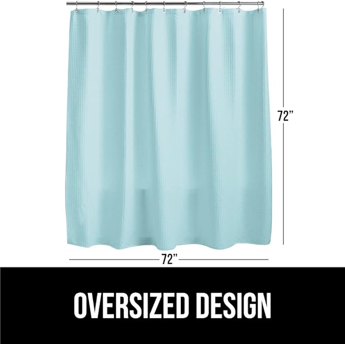 GORILLA GRIP Waffle Shower Curtain, Thick Weighted Fabric, Wrinkle and Rust Resistant, Classic Hotel Quality Design, Heavy Duty Long Curtains for Bathroom Showers Bath Tubs Machine Wash 72x72 Spa Blue