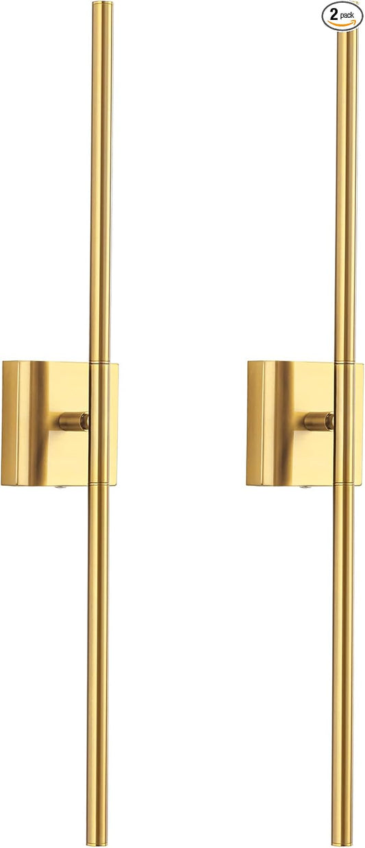 KDG Cordless Wall Sconces Set of 2, Wireless 7000mAh Rechargeable Battery Operated LED Wall Lamps with Remote, 360° Rotate Lightings for Wall Painting, Bedroom, Hallway, Night Light 31.5 inch (Gold)