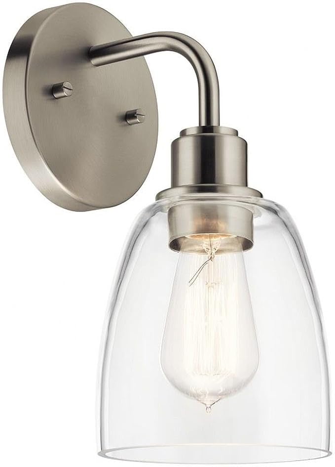 Kichler, Meller 11.25 Inch 1 Light Wall Sconce with Clear Glass in Brushed Nickel, 55100NI