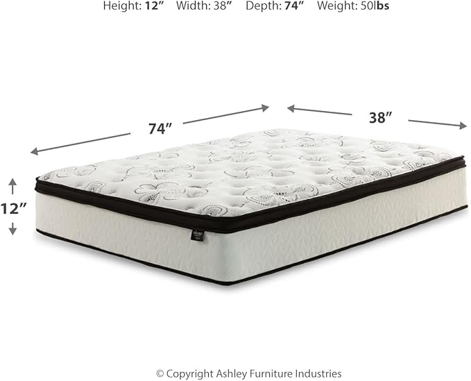 Signature Design by Ashley Twin Size Chime 12 Inch Medium Firm Hybrid Cooling Gel Memory Foam for Pressure Relief, Fiberglass Free, Mattress in A Box