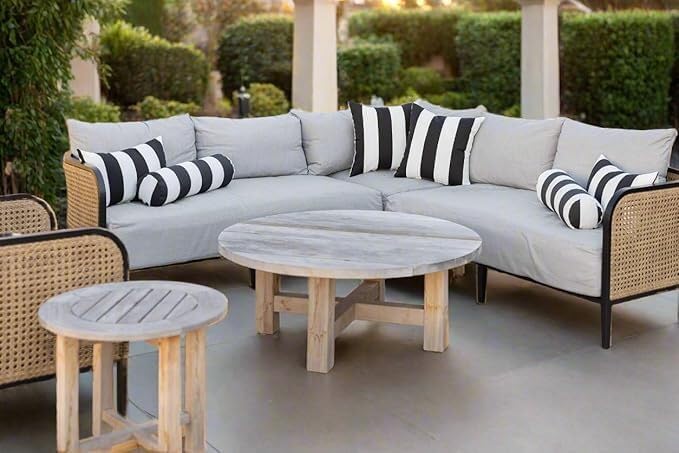 RSH DECOR: Sunbrella Square Throw Pillows Set of 2 | 17" x 17" | Water and Fade-Resistant Performance Fabric | Outdoor Pillow Covers with Down-Alternative Inserts | Cabana Classic