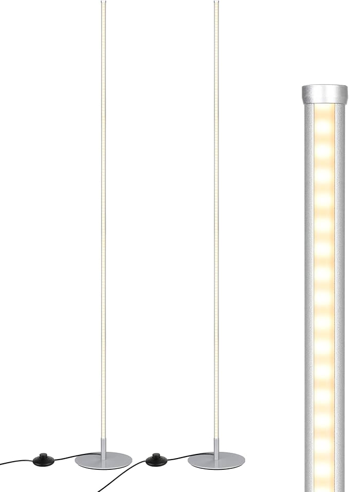 DEWENWILS Floor Lamp, Set of 2 LED Corner Light Works with Foot Switch, 1100 Lumen Dimmable Floor Lamp with 3000K Warm White, 57.5" Tall Standing Lamp for Living Room, Bedroom, Office (Silver)