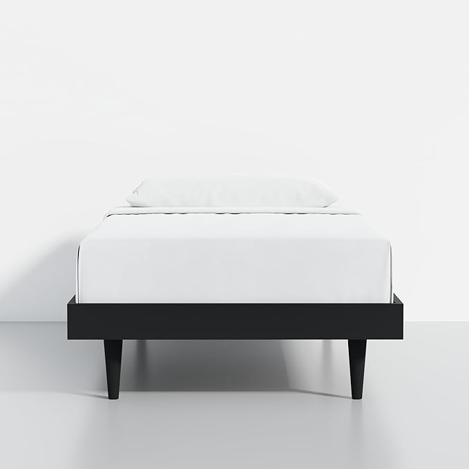HavenWood Modern Solid Wood Platform Bed Base with Inset Wood Legs – No Box Spring Needed,Fast Assembly – Twin Size in Black (No Headboard)