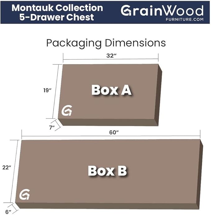 Grain Wood Furniture Montauk 5-Drawer Chest, Solid Wood with a Rustic Grey Finish