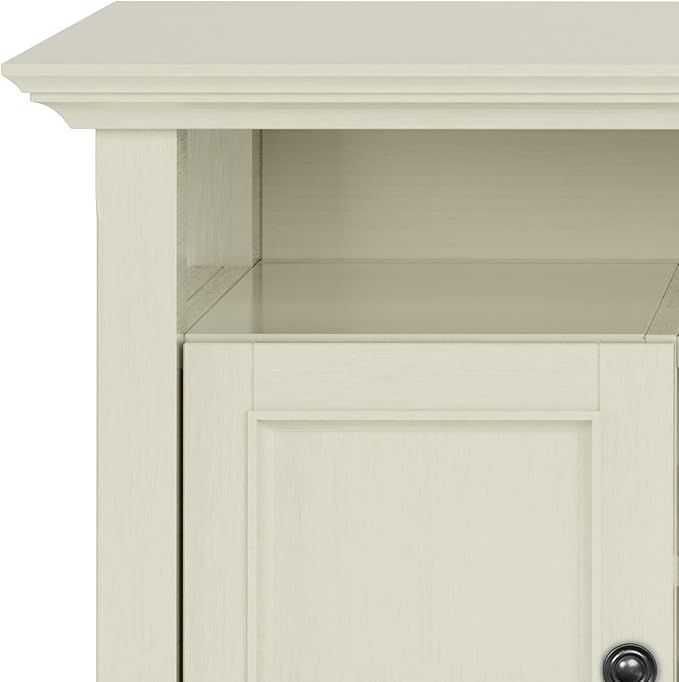 SIMPLIHOME Amherst 54-inch Wide Solid Wood TV Stand in Antique White, Transitional-Style Media Console for Living Room with Adjustable Shelves and Cable Management