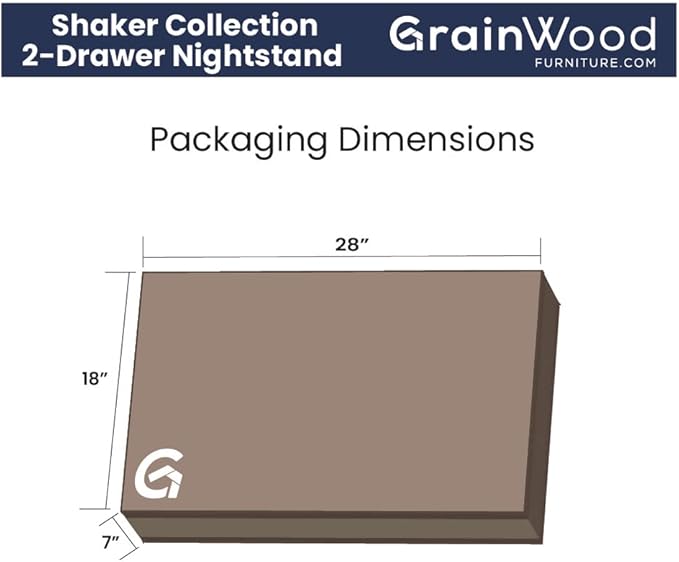 Grain Wood Furniture Shaker 2-Drawer Bedside Nightstand, Solid Wood with Walnut Finish
