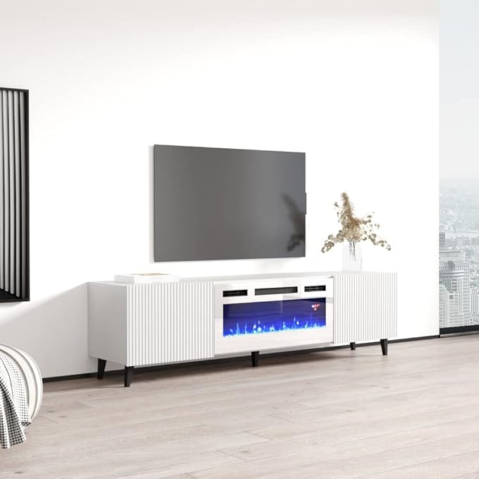 Pafos WH-EF Fireplace TV Stand for TVs up to 80", Modern Matte 71" Entertainment Center, Electric Fireplace TV Media Console with Storage Cabinets