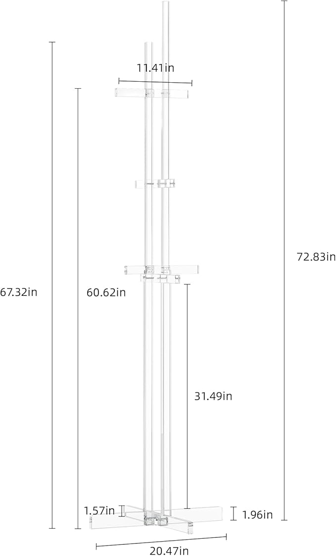 Modern Coat Rack, Freestanding Acrylic Coat Racks with 10 Hooks for Hats, Clothes,Coats, Scarves, Handbags in Bedroom, Hallway, Entrance, Office and Living Room, Easily Assemble, 72.83"H, Clear