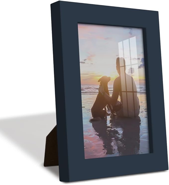 Renditions Gallery 4x6 inch Picture Frame High-end Modern Style, Made of Solid Wood and High Definition Glass Ready for Wall and Tabletop Photo Display, Navy Frame