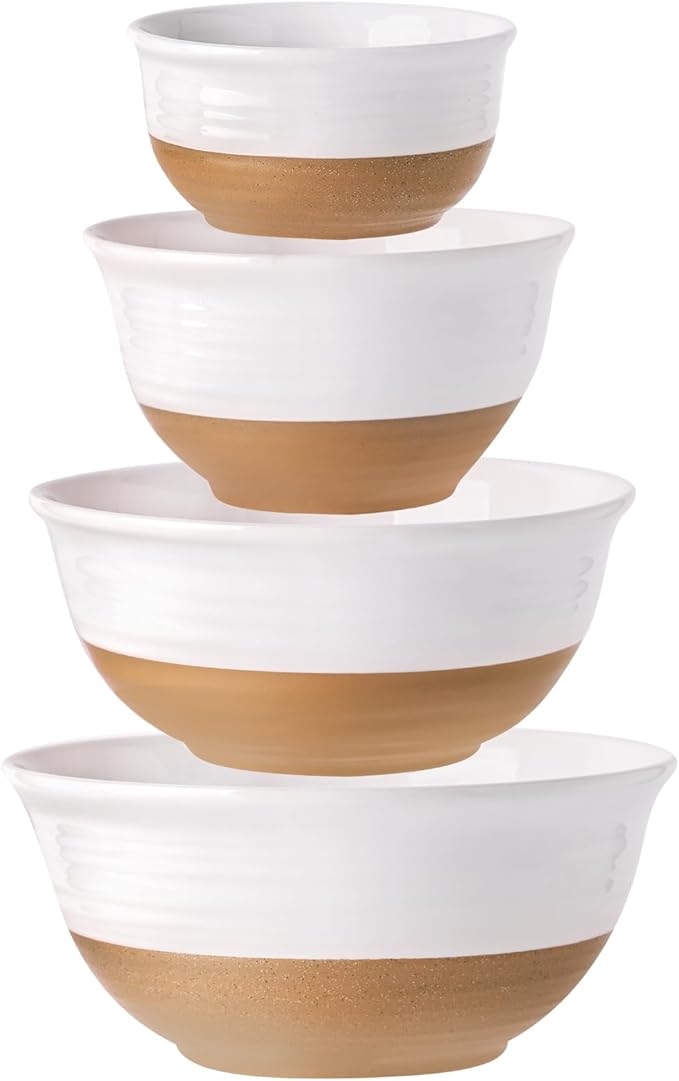 HASENSE Mixing Bowls Set, 2.1/1.5/1.0/0.5 Qt Ceramic Nesting Bowls for Kitchen, Large Serving Bowls for Cooking, Prepping, Salad, Soup, Pasta, Classic White Serving Dishes for Thanksgiving, Set of 4