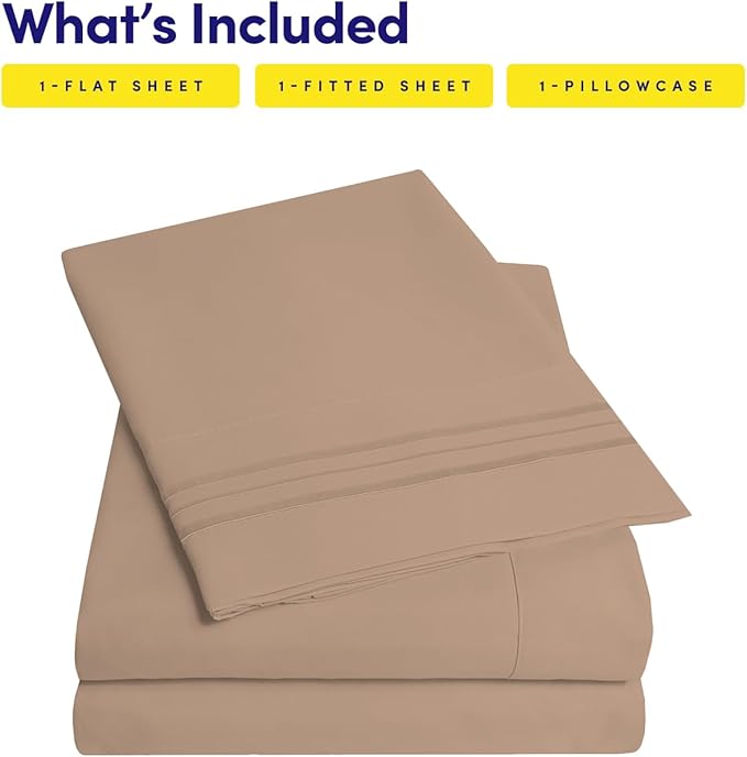 1500 Supreme Collection Twin XL Sheet Sets Taupe - 3 Piece Bed Sheets and Pillowcase Set for Twin XL Mattress - Extra Soft, Elastic Corner Straps, Deep Pocket Sheets, Twin XL Taupe
