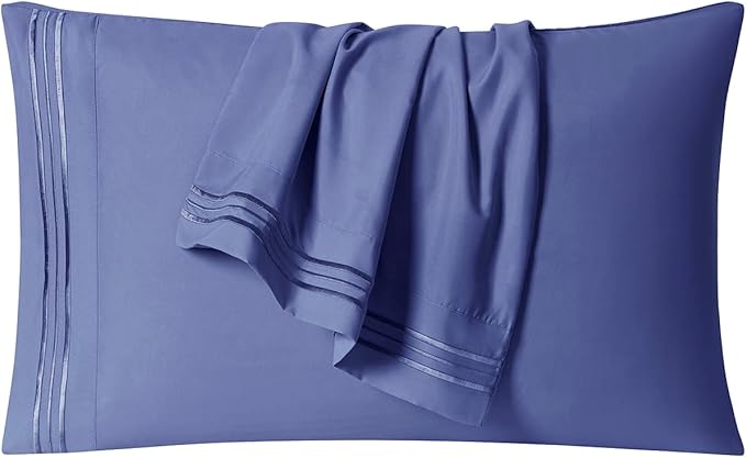 Clara Clark Bed Sheets, Premier 1800 Series 4 Piece Bed Sheet Set, Deep Pocket, Wrinkle, Fade, Stain Resistant, Luxury Soft Bedding Sheets & Pillowcases, Split King, Steel Blue