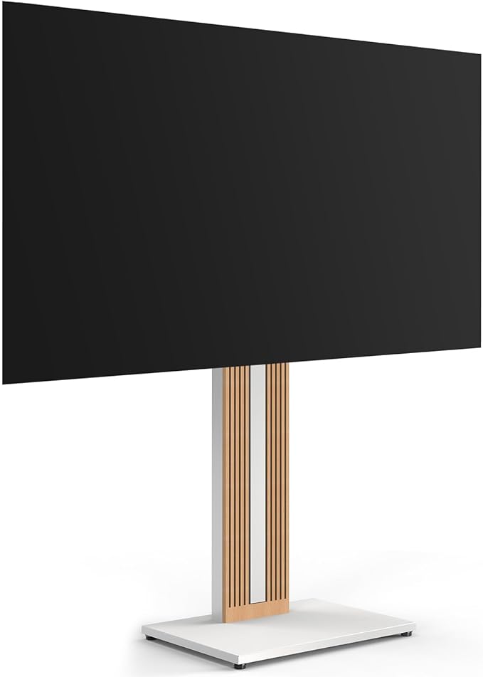 FITUEYES Design Wood TV Stand Swivel Mount with Hidden Back Storage for 32-65 inch TV Screens, Scandinavian Style Tall Floor TV Stand for Home Decor with Reinforced Base, Zen Series, White