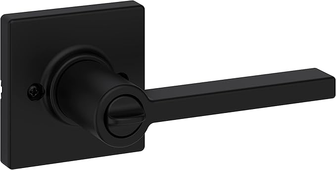 Kwikset Casey Interior Privacy Door Handle with Lock, Door Lever for Bathroom and Bedroom, Matte Black Reversible Keyless Turn Lock, with Microban Protection (Pack of 2)