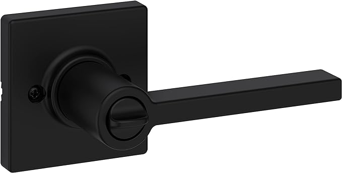Kwikset Casey Interior Privacy Door Handle with Lock, Door Lever For Bathroom and Bedroom, Matte Black Reversible Keyless Turn Lock, with Microban Protection