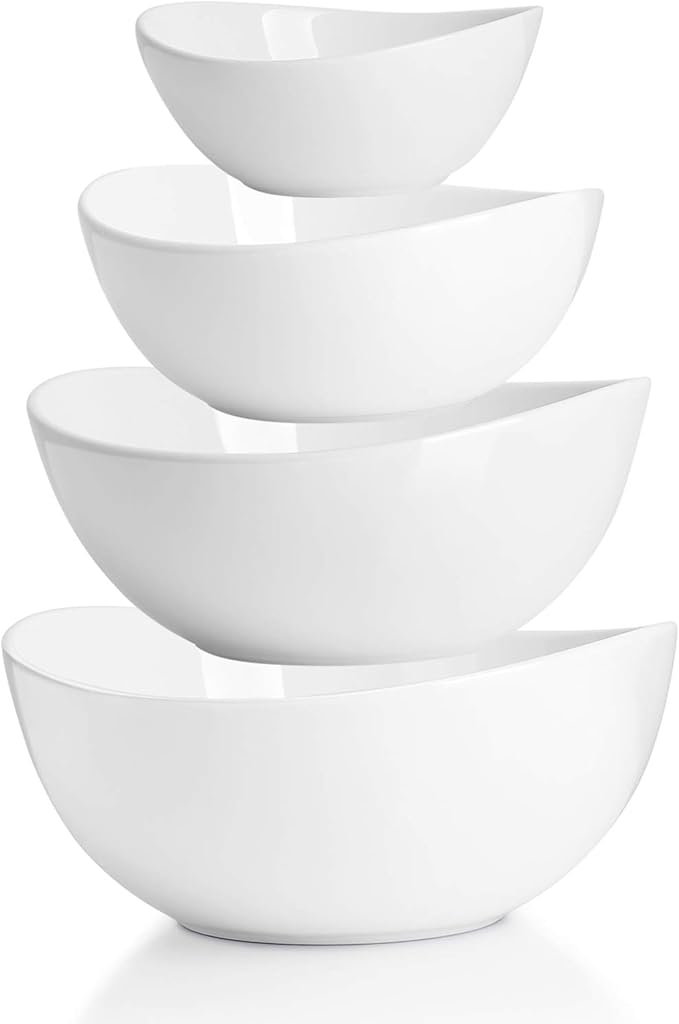 Sweese Porcelain Serving Bowls Set, 10-42 oz, Versatile for Salad, Soup, Snacks, Microwave Dishwasher Safe, White