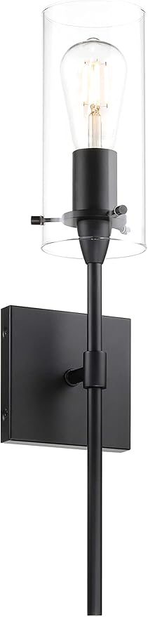 XiNBEi Lighting Black Wall Sconce Modern 1 Light Sconces Wall Lighting with Glass Shade Bathroom Sconces for Vanity & Living Room