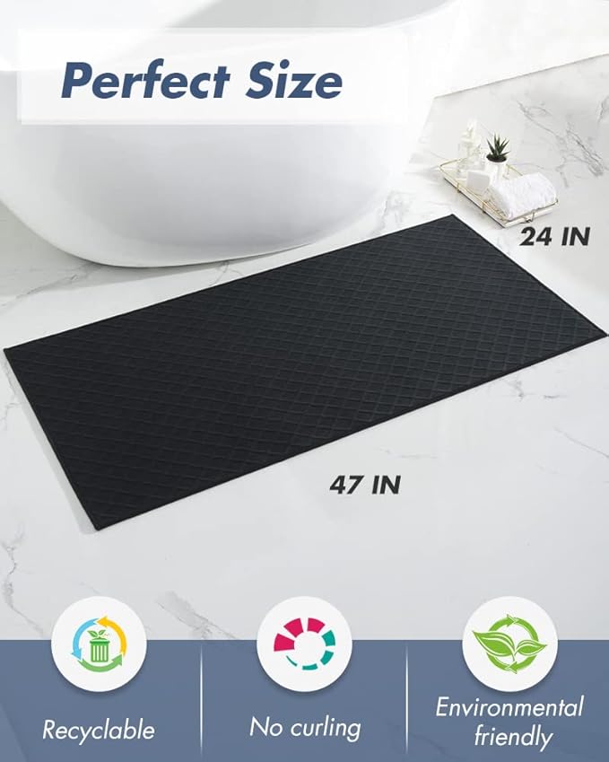 AMOAMI Bath-Mat, Ultra Thin Bathroom Mat Runner Rug, Rubber Backed Bath Mats for Bathroom Non Slip, Absorbent Bath Rug for Bathroom Floor, Shower, Sink 2'x 4'(24" x 47") Black