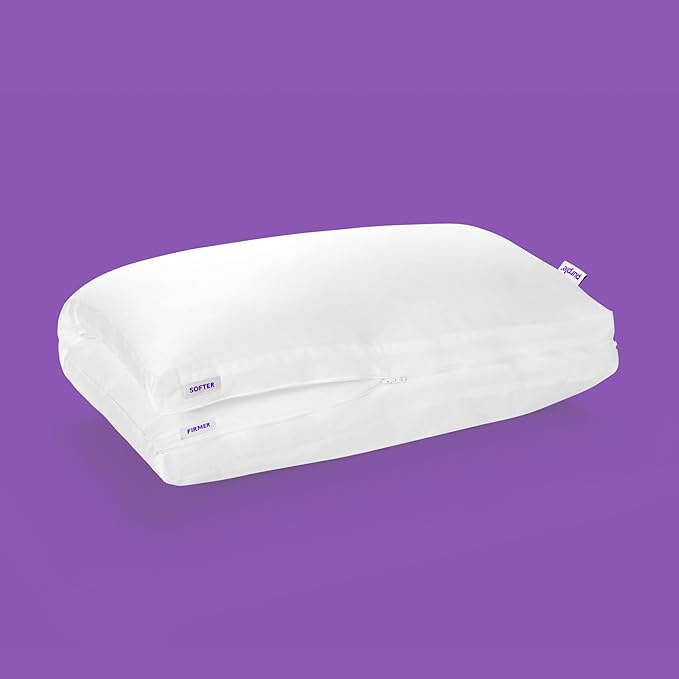 Purple TwinCloud Pillow | Adjustable Support for Soft or Firm Support, Perfect Side Sleeper Pillow, White