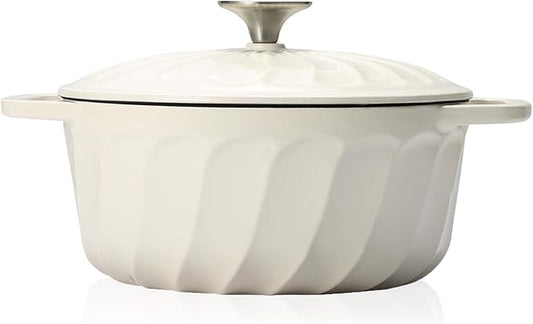 Enameled Cast Iron Dutch Oven with Lid, 3 QT Cast Iron Dutch Oven Pot, Heavy Duty Cast Iron Pot for Bread Baking, Cook, Bake, Oven Safe across All Cooktops (White,3 QT)