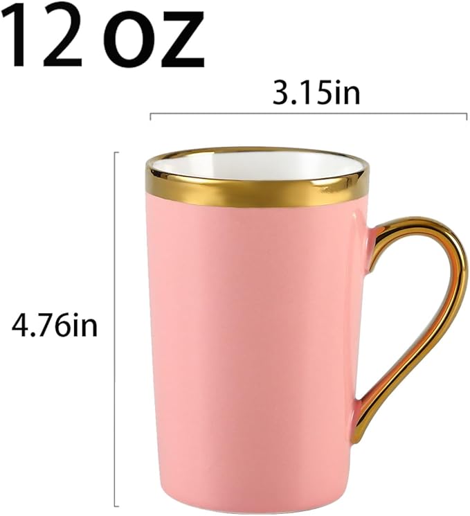 Coffee Mugs,12OZ Ceramic Coffee Mugs Set of 6,Cups with Large Handles for Men Women, Porcelain Big Mug for Tea Latte, Housewarming Wedding Gifts(pink and gold)