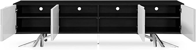 ZURI Furniture 86.6" Wide Modern Vinson TV Stand Smooth Black Oak Glossy and White Lacquer Paneling