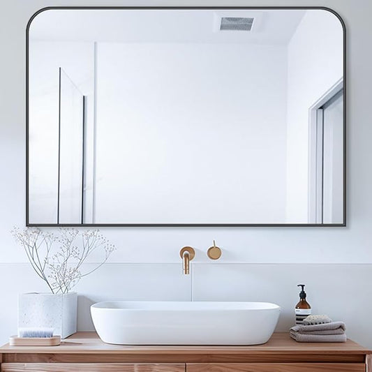 Bathroom Mirror, Wall Mirrors, Black Metal Framed Wall-Mounted Mirrors, Bathroom Vanity Mirror for Over Sink, Living Room, Bedroom, Entryway, 40x30 Inch, Black