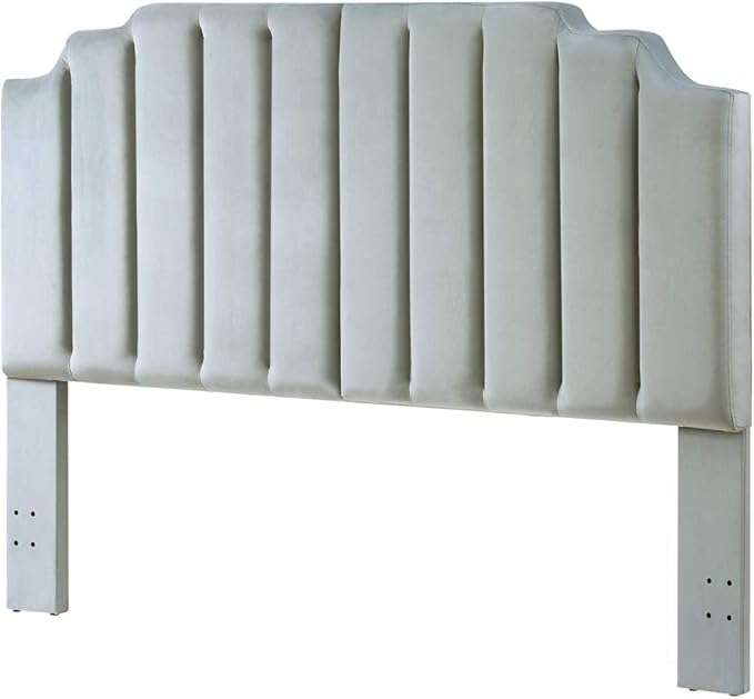 24KF Steel Gray Velvet Tufted King Upholstered Headboard, Modern Vertical Channel Design California King Headboard with Stepped Silhouette Top Edge, Steel Gray