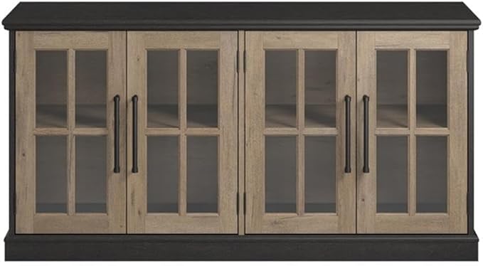 Bush Furniture Westbrook 60W TV Stand for 75 Inch TV in Vintage Black/Restored Tan Hickory | Living Room Entertainment Center with Storage