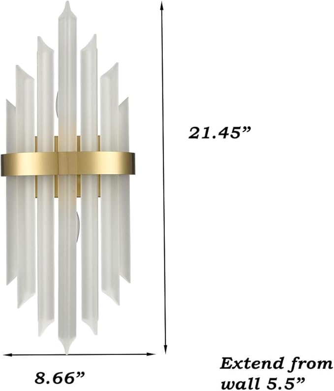 HOLKIRT Modern Gold Wall Sconces Set of Two Crystal Wall Sconce 2-Light Wall Light Fixtures for Living Room Bedside Hallway Stairway Kitchen with Frosted Glass,E12 Base