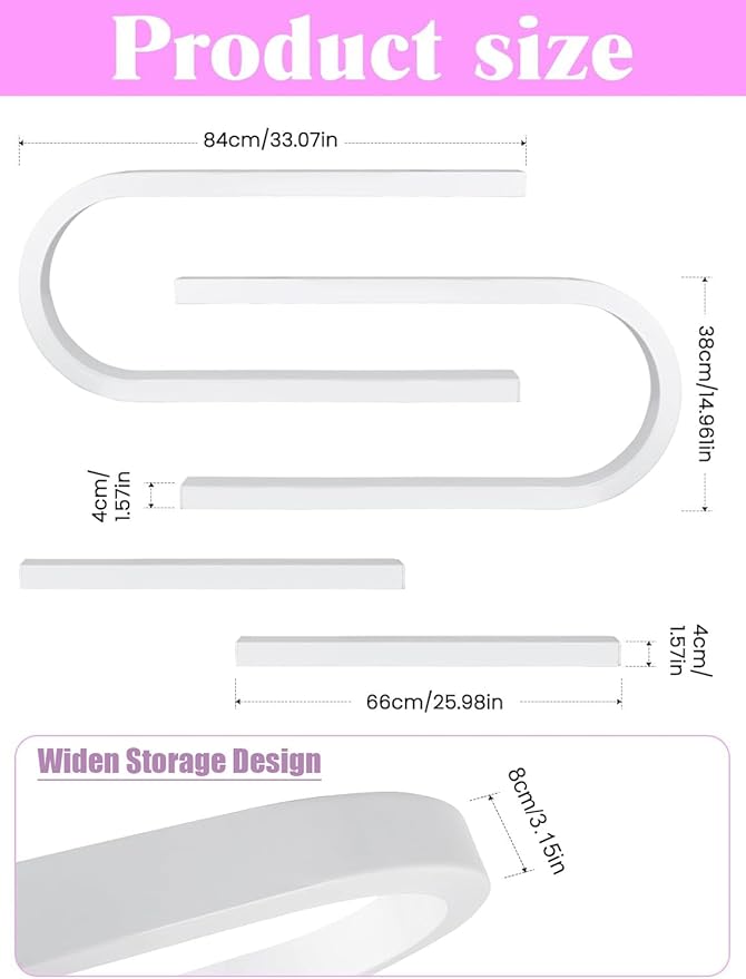 EBANKU 4PC U Shape Nail Polish Racks Heavy Duty Nail Shelfs for Wall Nail Polish Display Rack Cosmetic Display Cases Lipstick Perfume Wall Shelf Nail Polish Organizer for Home Spa Nail Salon (White)