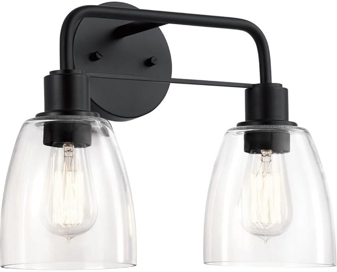 Kichler Meller 15 Inch 2 Light Vanity Light with Clear Glass in Black