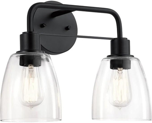 Kichler Meller 15 Inch 2 Light Vanity Light with Clear Glass in Black