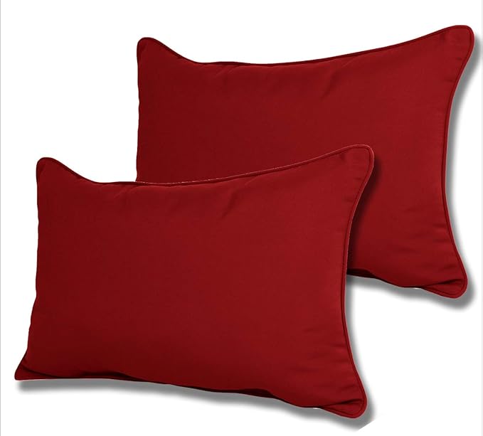 Comfort Classics Set of 2 Sunbrella Outdoor/Indoor Welted Lumbar Pillows Inc. (in Jockey RED)