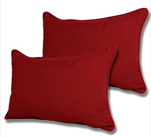 Comfort Classics Set of 2 Sunbrella Outdoor/Indoor Welted Lumbar Pillows Inc. (in Jockey RED)