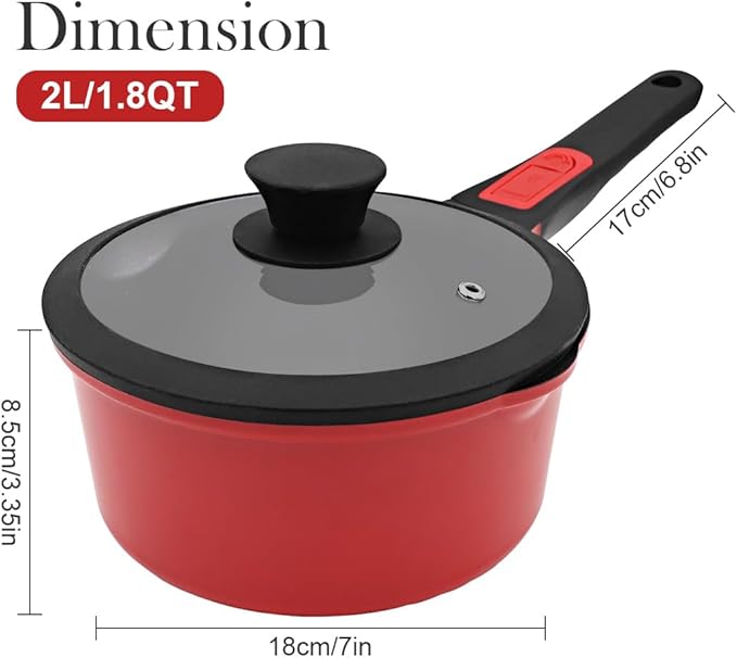Nonstick Saucepan with Lid, 1.8 Quart Sauce Pan Milk Pot with Detachable Handle, Nonstick Sauce Pot Compatible for All Stoves, Oven Safe