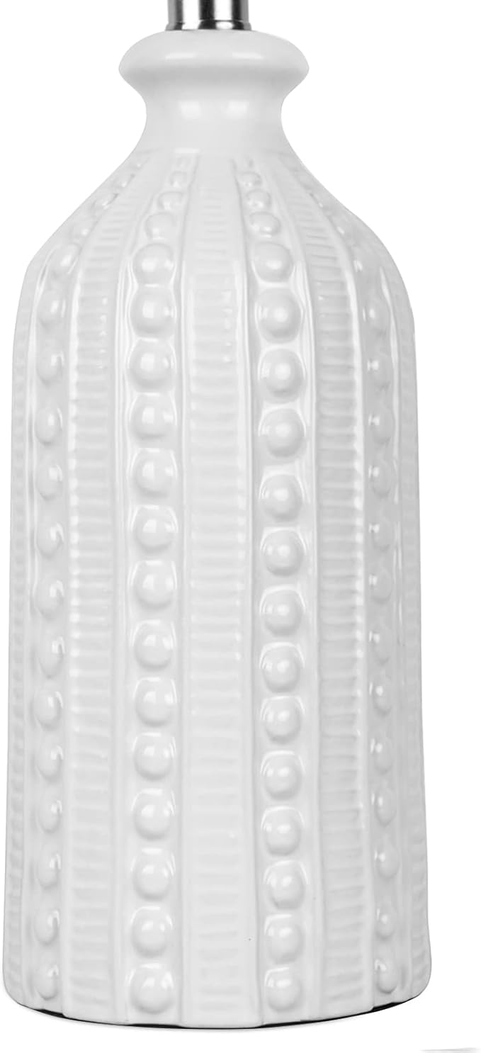 White Ceramic Table Lamp 24.5": 3-Way Dimmable Bedside Lamp with White Drum Slub Shade, Modern Nightstand Lamp for Bedroom & Living Room (Bulb Included)