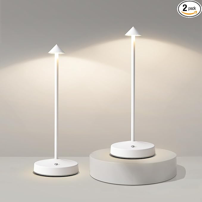 3w Led Cordless Rechargeable Table Lamps,3000 Mah Battery Operated Lamp 2 Level Led Table Lamp Small Touch Table Lamp in Aluminium 3000k Dimmable Table Lamps Set of 2 (White)